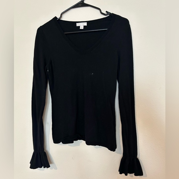 14th & Union Black V neck Sweater with Bell Sleeves - Picture 1 of 6